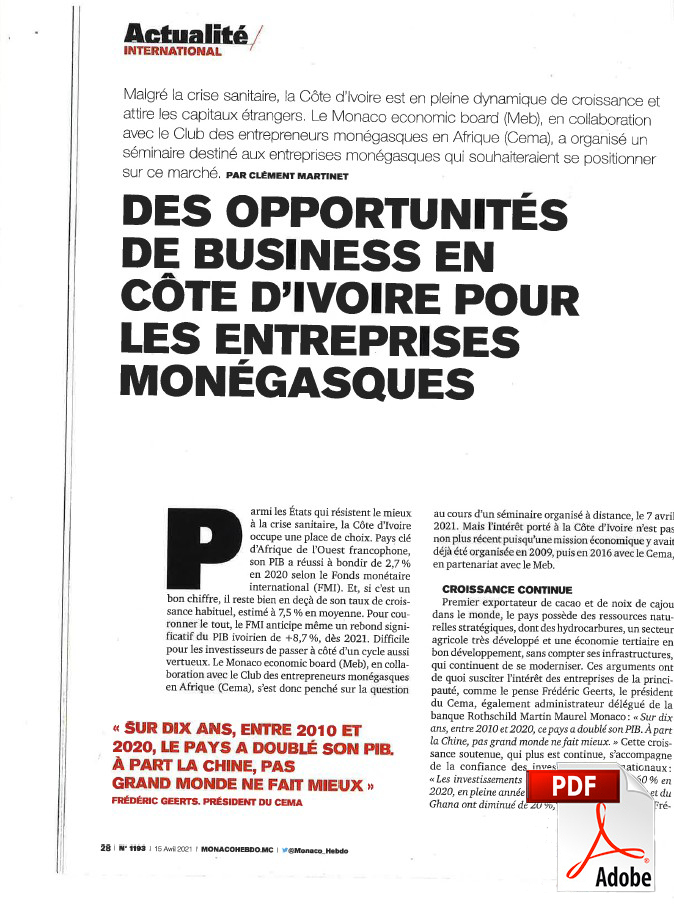 Des opportunités de Business en Côte d'Ivoire pour les entreprises Monégasques